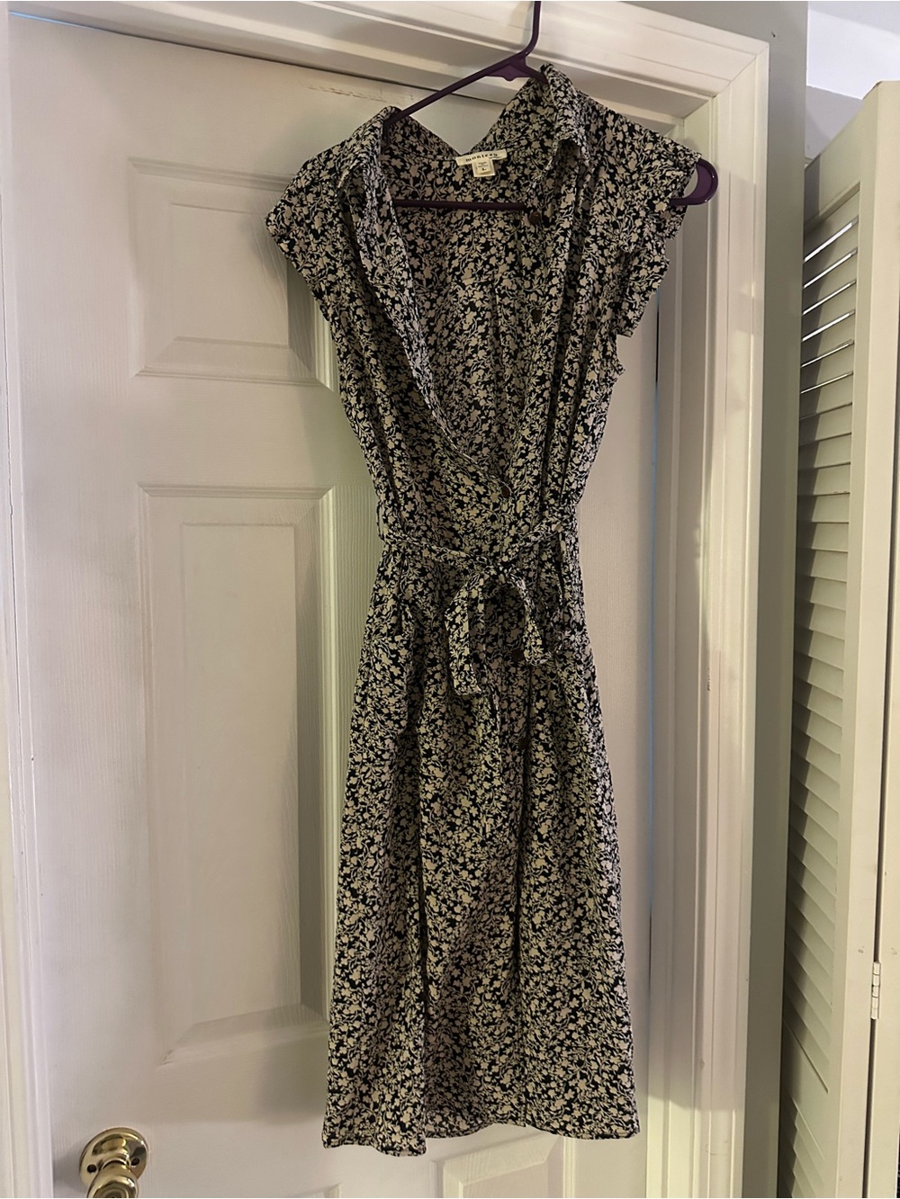 Monteau Black and White Floral Midi Wrap Dress